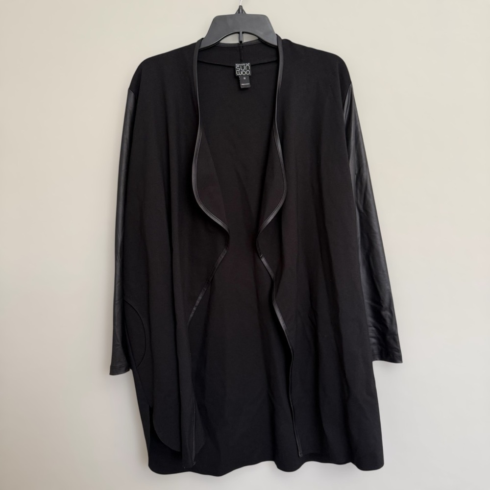 Clara Sun Woo Black Drape Front Cardigan Plus Sz 1X Pockets Quiet Luxury Minimal